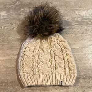 North Face Kids Cream Mega Pom Beanie Winter Hat